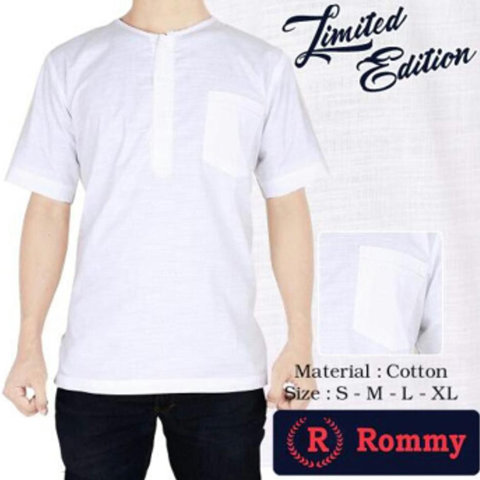 Murah Meriah Baju Koko Lengan Pendek Rommy Oblong Putih