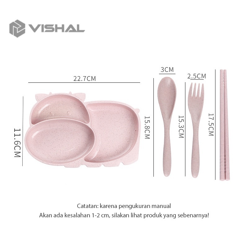 VISHAL Piring makan set anak Piring makan wheat 4 in 1 lucu anak VS