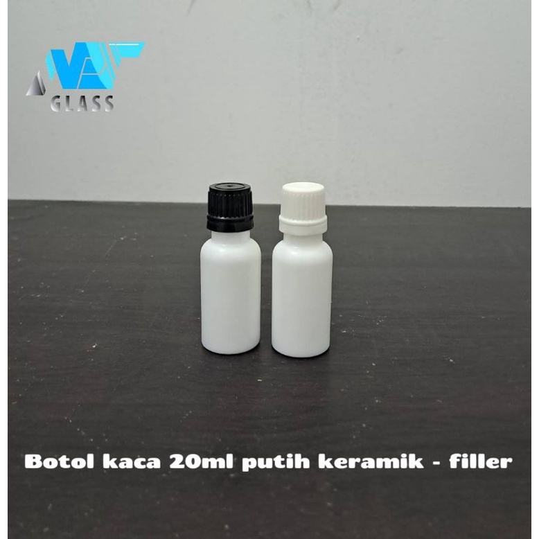 botol kaca 20ml putih mutiara tebal tutup filler / botol essential oil 20ml