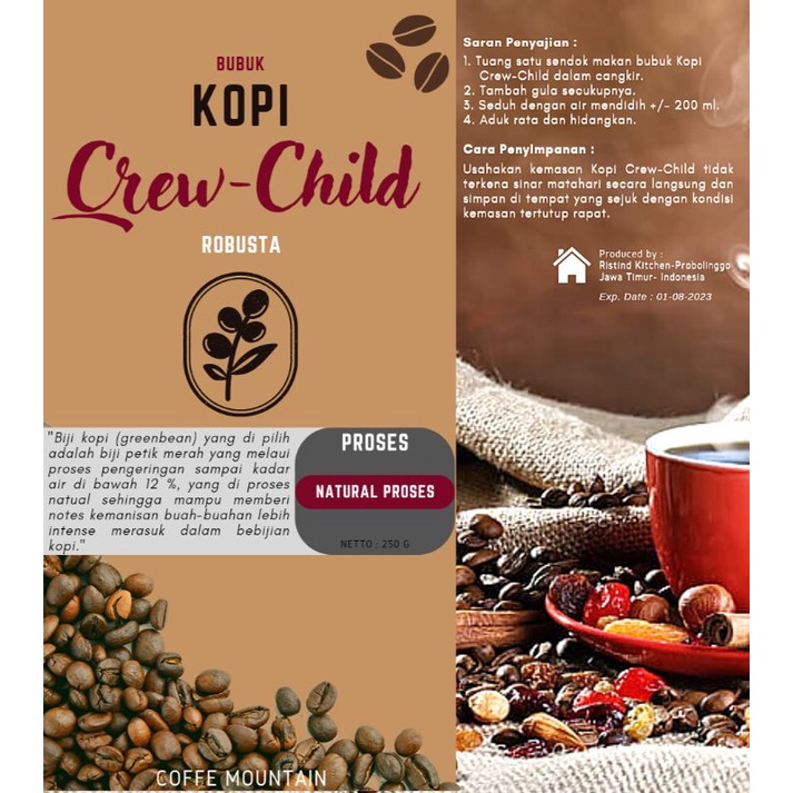 

Bubuk Kopi Robusta Proses Natural (Petik Merah) 250 Gram Premium