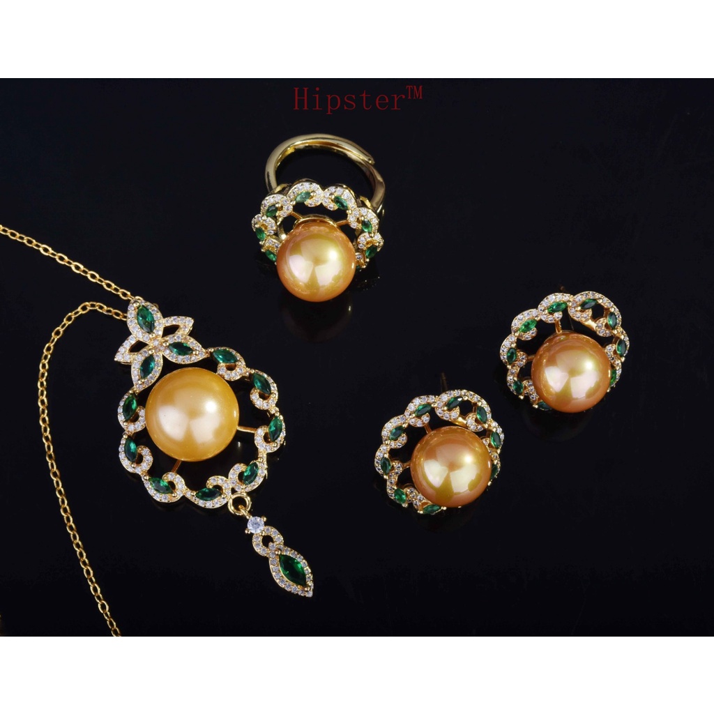 Luxury Premium Custom Natural Nanyang Pearl Set Shell Pearls Ear Studs Ring Pendant Necklace