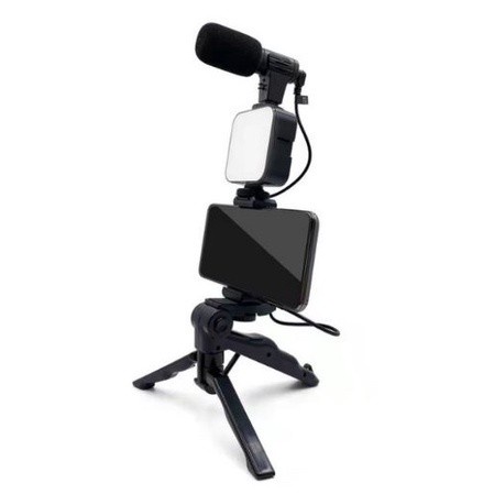 TRIPOD AY-49 VIDEO MAKING KIT MIKROFON + LAMPU LED VLOGGING AY49 PHONE HOLDER