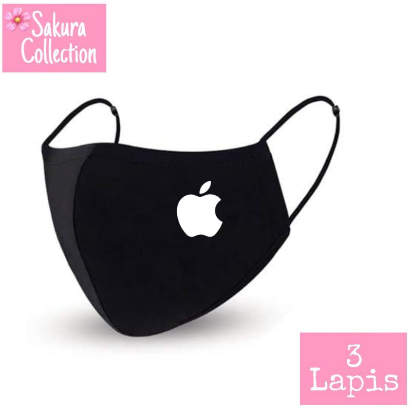 Masker Apple Hologram Kain 3 Lapis / Scuba Anak Dewasa / Earloop