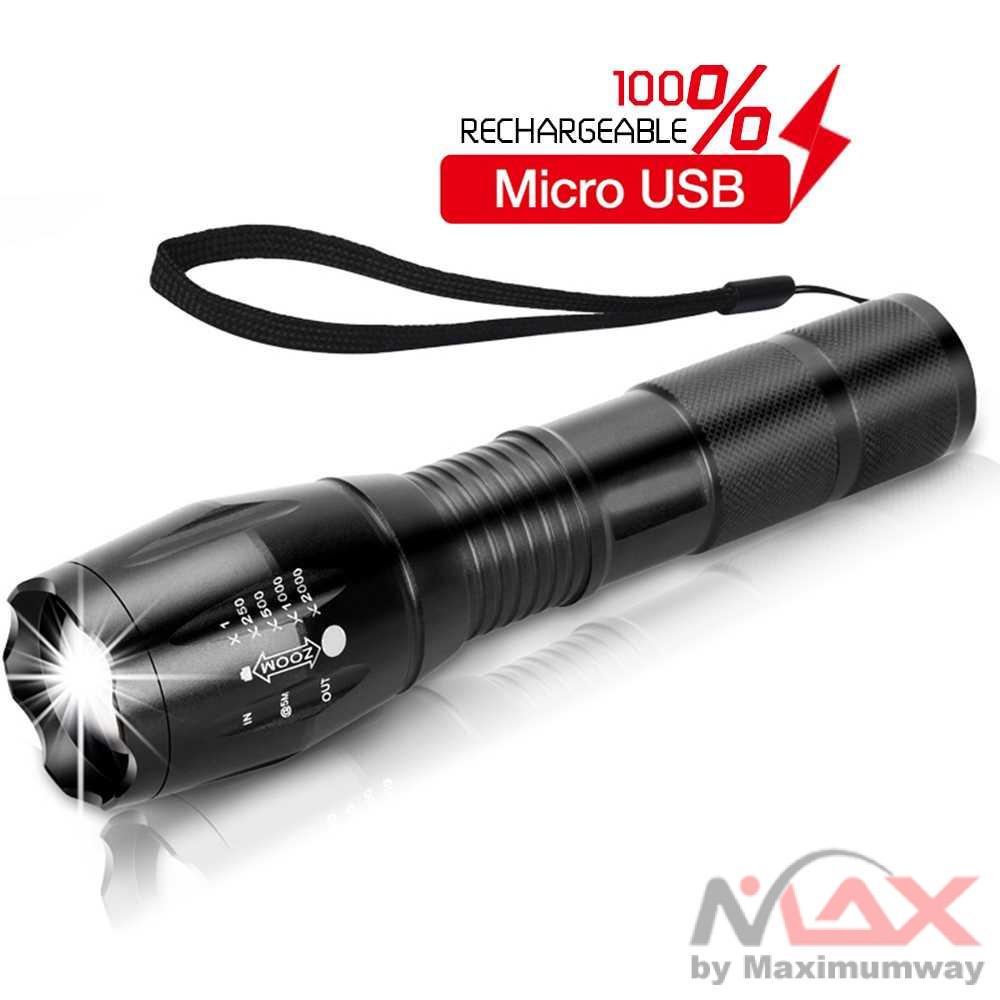 [100% ORIGINAL] TaffLED Senter LED USB Rechargable XML-T6 10000 Lumens SWAT - E18u Warna Hitam