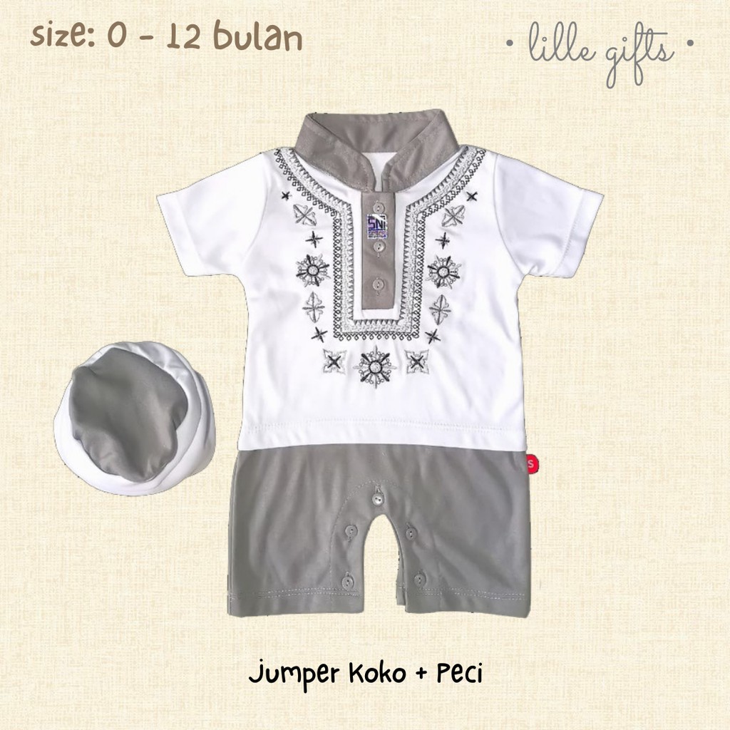 Koko Set - Setelan Baju Muslim Jumper Peci Bayi Laki-Laki - Size 0-12 Bulan - Lillegifts