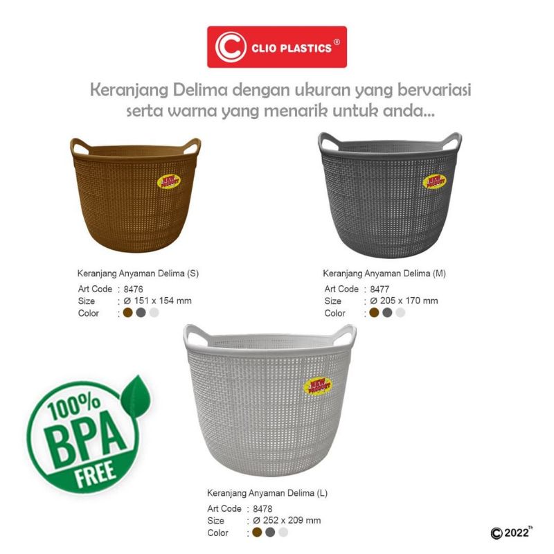 keranjang anyaman bulat serbaguna rottan delima clio