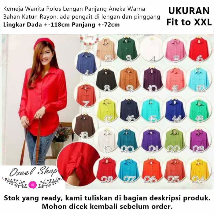 Ds51C1 Kemeja Wanita Polos Bigsize Fit To Xxl Aneka Warna Fe5E2D