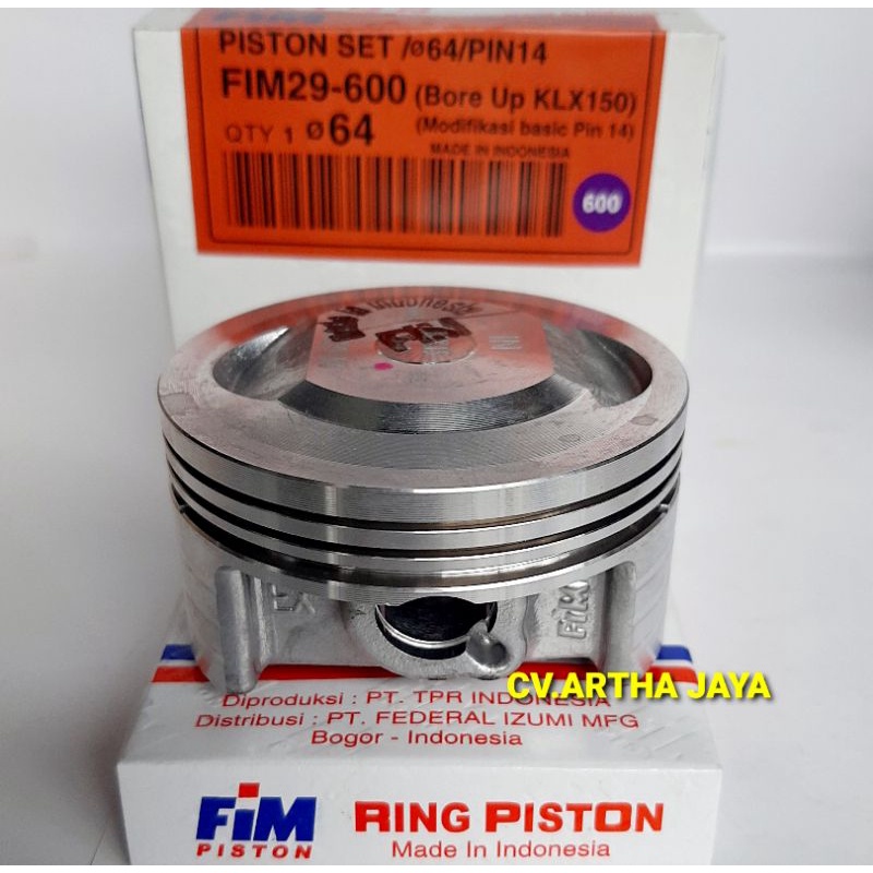 PISTON KIT FIM FIM29 KAWASAKI KLX / KLX 150 BORE UP / D TRACKER 150 ( 61 / 61,5 / 62 / 62,5 / 63 / 63,5 / 64 ) ( 300 / 350 / 400 / 450 / 500 / 550 / 600 ) ( PEN 14 / PIN 14 )-1