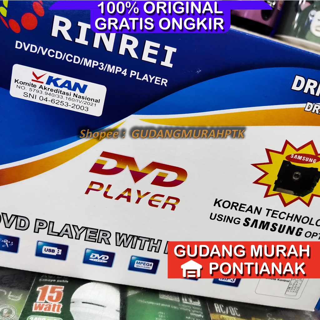 DVD Player Rinrei OPTIK SAMSUNG tidak pilih kaset body panjang Berbahan Plastik Tidak NYETRUM SETRUM