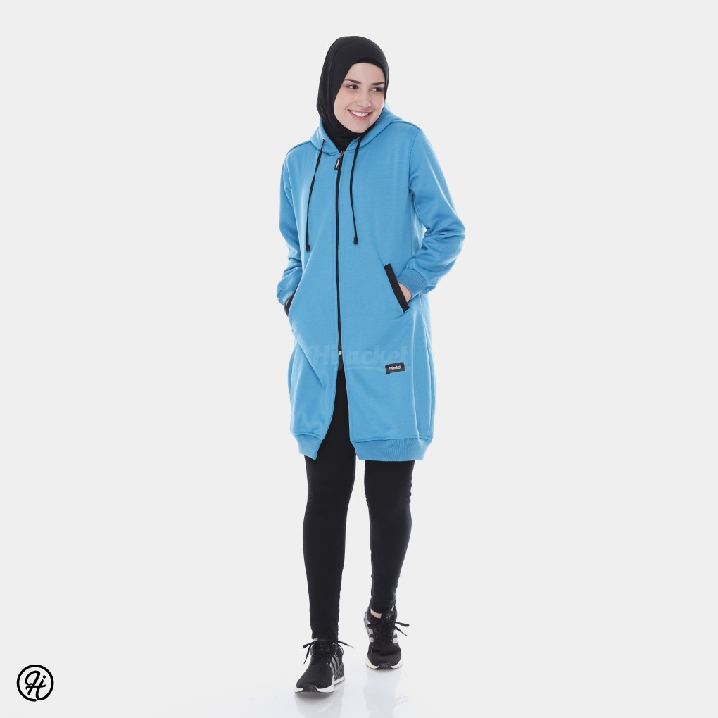Jaket Tebal Wanita Hijab Hijacket Basic Blue Hijaket Hoodie Original Model Polos Panjang-4