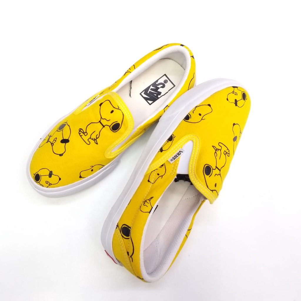 Sepatu Vans Motif Snopy Kuning Putih Yellow Waffle ICC Impor Premium Sekolah Kuliah Kerja Murah