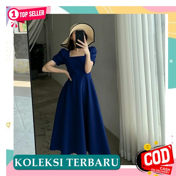 Baju Dress Wanita Cewe Kerja Gereja Gaun Kondangan Pesta Pernikahan Im Longdress Simple Dara - Navy