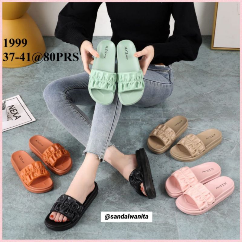 Sandal Jelly Wanita Slop Kerut Karet Hys 1999