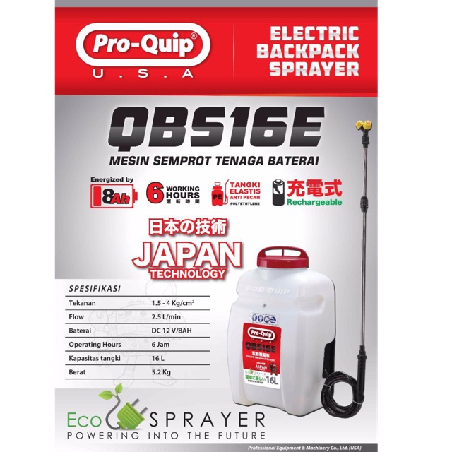 Sprayer elektrik Proquip QBS16E Mesin Semprot Hama