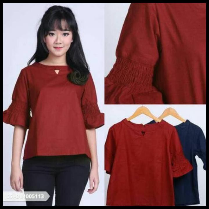 BAJU KERJA ATASAN WANITA KAIN KEAFTA PLAIN BLOUSE/BAHAN TWISCONE FIT L