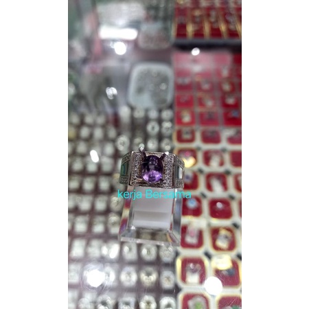 cincin pria batu kecubung ikat perak
