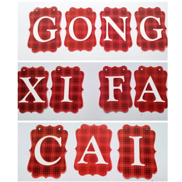 Rangkaian Huruf Gong Xi Fa Cai / Banner kertas / Banner kertas/ bunting flag huruf