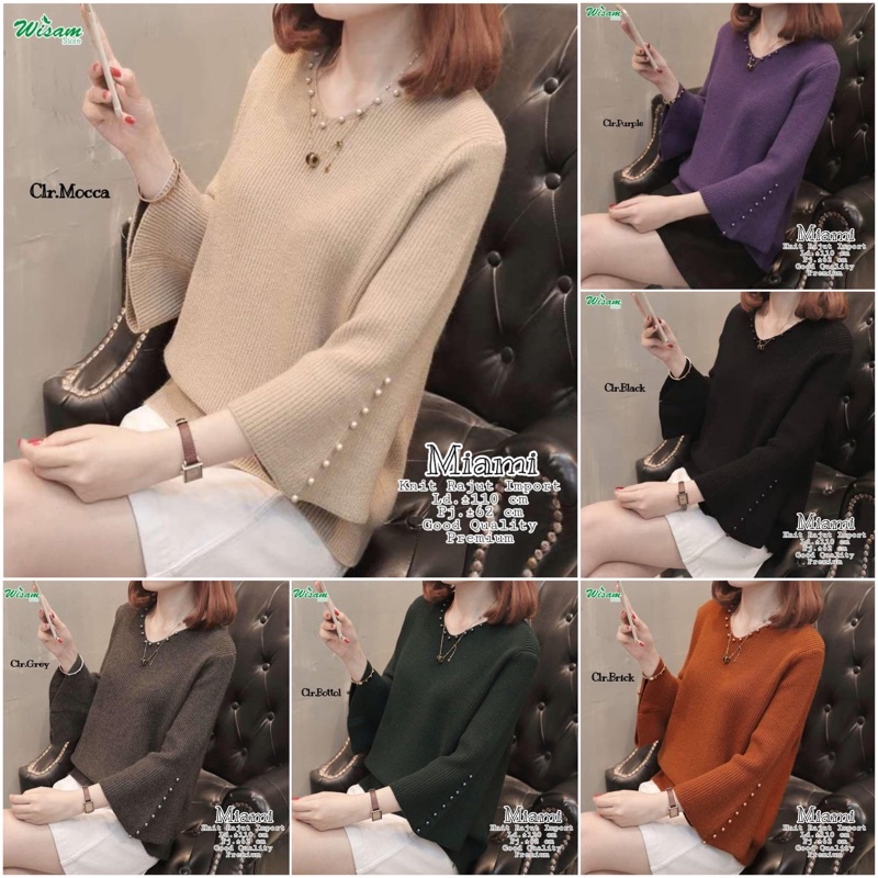(RESTOKK) INCES • MIAMI • MARETA • HERLIN BLOUSE RAJUT IMPORT SWEATER KNITWEAR LENGAN LEBAR AKSEN MU