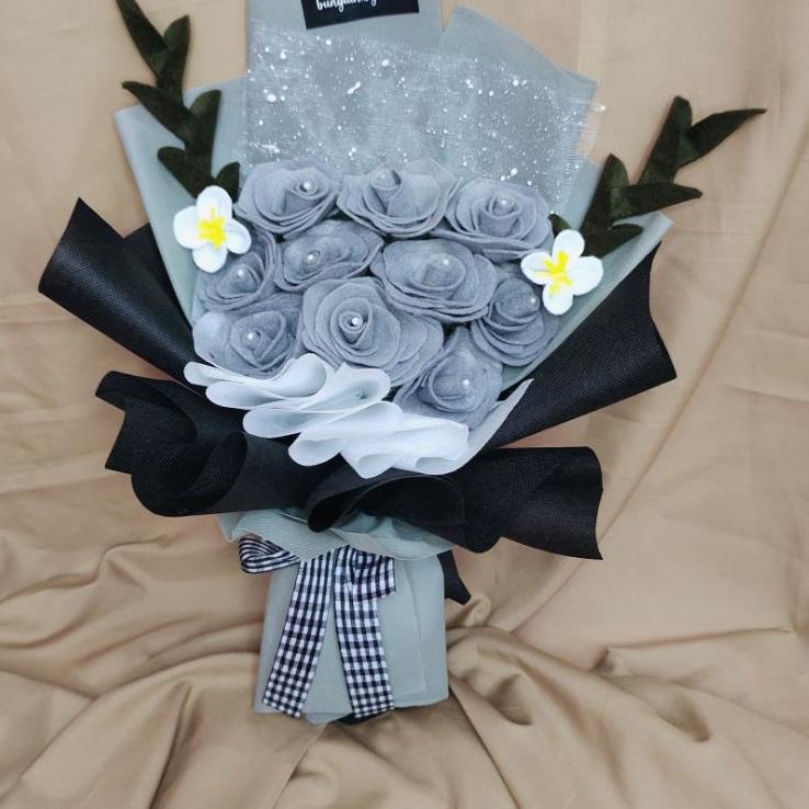 TERLARIS ( FLANEL ABU ) Bucket bunga flanel