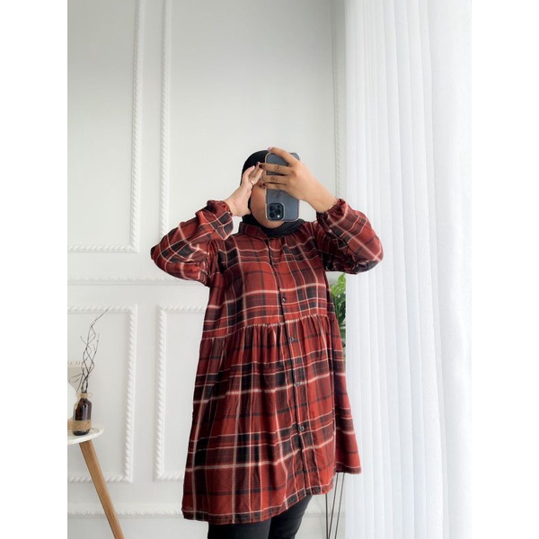 nerly tunik / tunik kotak kotak / tunik kotak / tunik busui / tnnik ruffle / flanel tunik / grosir s