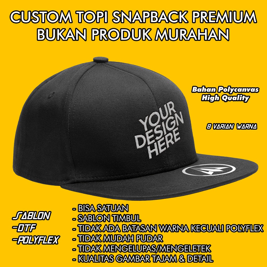 Topi Snapback Premium Custom Satuan | Sablon DTF,  Polyflex dan Glow In The Dark
