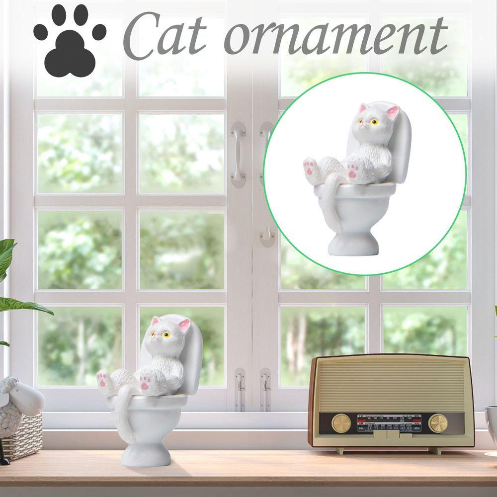 Lanfy Kucing Ornamen Ornamen Resin Hadiah Dekorasi Taman Rumah Toilet Duduk Miniatur Duduk Di Dekatstool Toilet Simulasi Kucing Cat Desktop Peri Taman Ornamen Miniatur Kerajinan Tangan