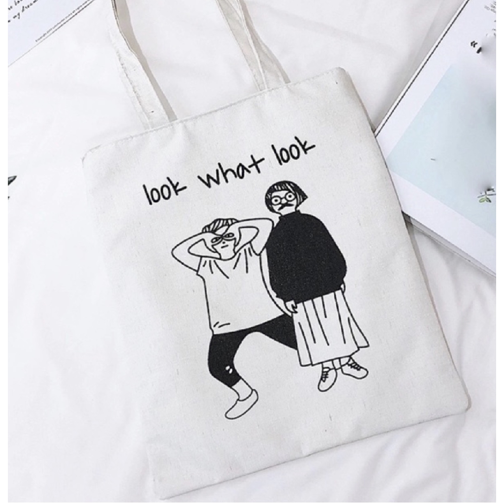 Tote Bag Look What Look Tas Tote Bag Resleting Tas Totebag Wanita