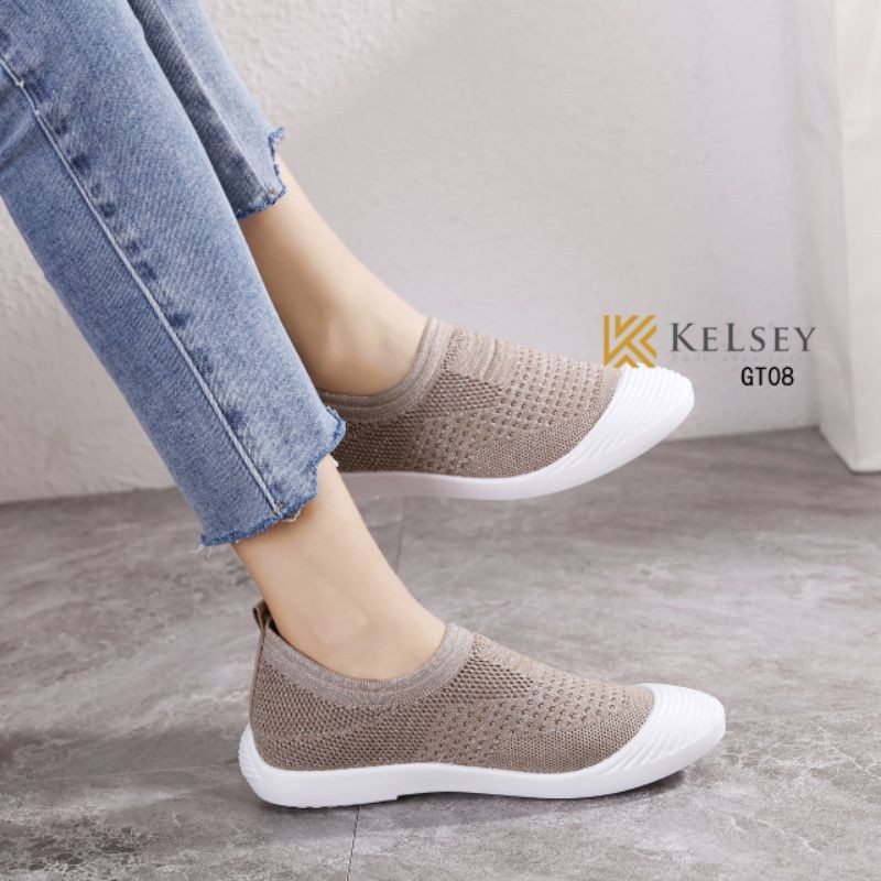 Kelsey Sepatu Slip On Wanita / Sepatu Flyknit Shoes GT08