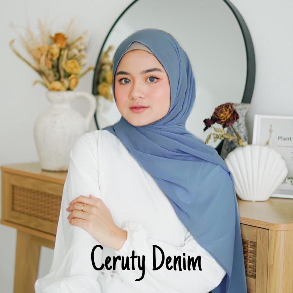 Pashmina Ceruty Baby Doll  Hijab Pashmina Ceruty Babydoll Polos Premium Jahit Tepi