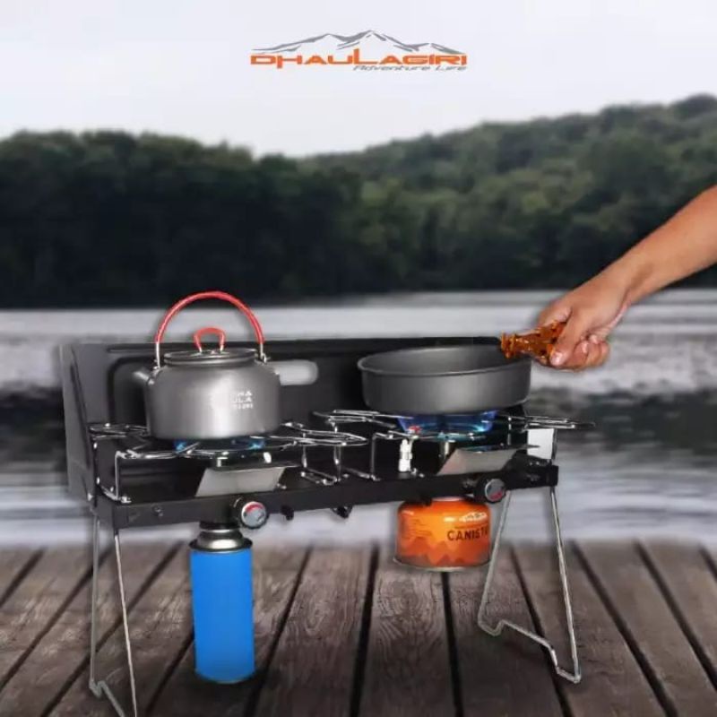 Camping Stove Twin Burner Grill Dhaulagiri / Kompor Camping Outdoor Barbeque / Twin Burner with Gril