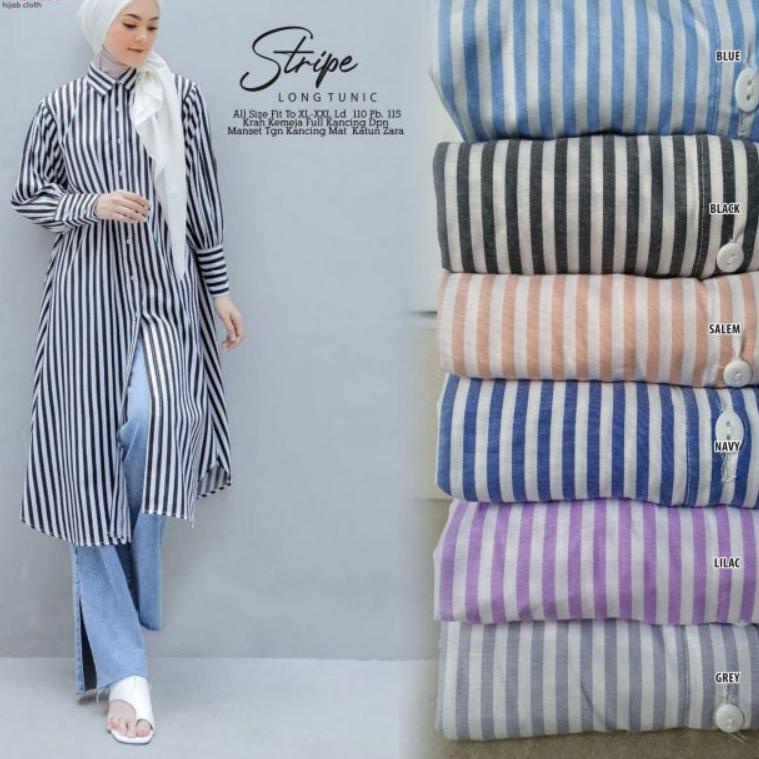 [KLA.27Jn22ᴳ] Stripe Long Tunic Bahan Katun Import Ori ALILA/Tunik Katun Import Motif Salur Garis-Ga