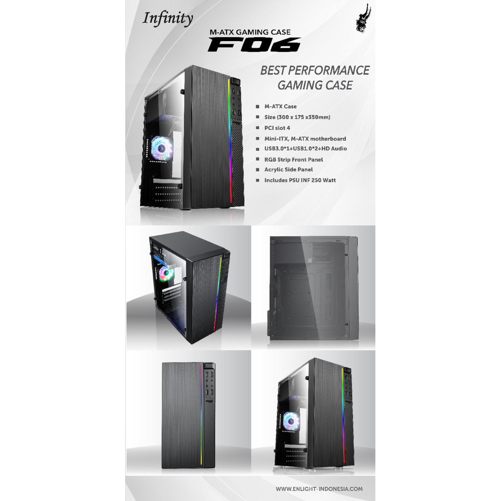 CASING PC CPU infinity F06 RGB + PSU 250W