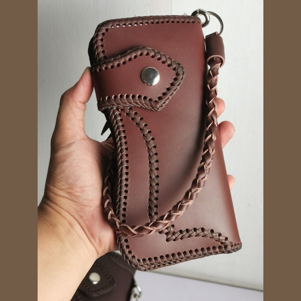 Dompet kulit asli panjang Handmade manual sulam Clasic