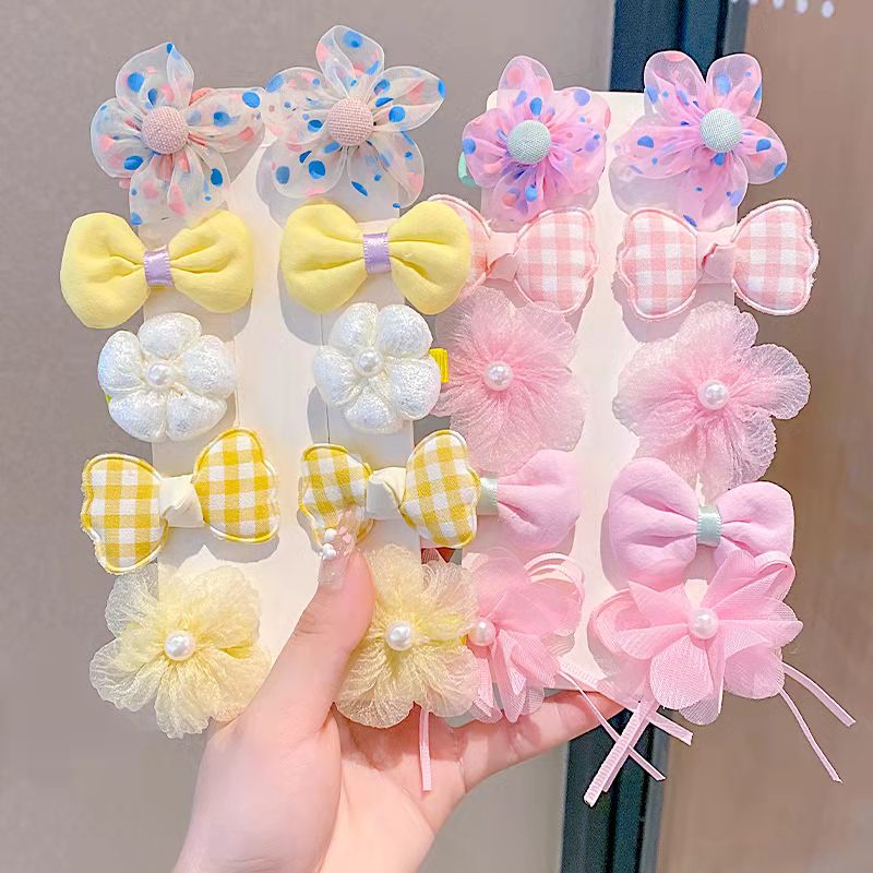 (Hello Girl)F132 10pcs/Set Jepit Rambut Anak Motif Bunga Pita Gaya Korea Import