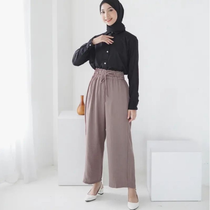 kulot linen highwaist premium bawahan wanita bahan katun linen polos kekinian terbaru viral