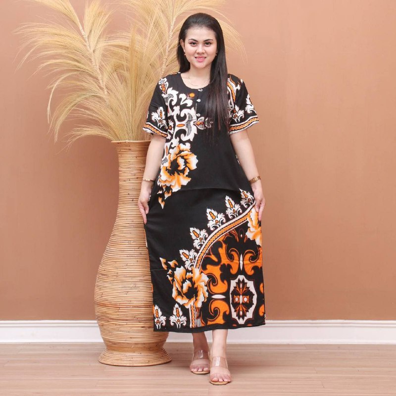 Daster Batik Prass - Motif Abstrak - Leher Kancing - Busui - Bumil - Centini Hitput-Glody Kuning