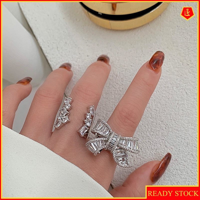 [Ready Stock]Diamond Diamond Wide Version Bow Ring Fashion Temperament Personality