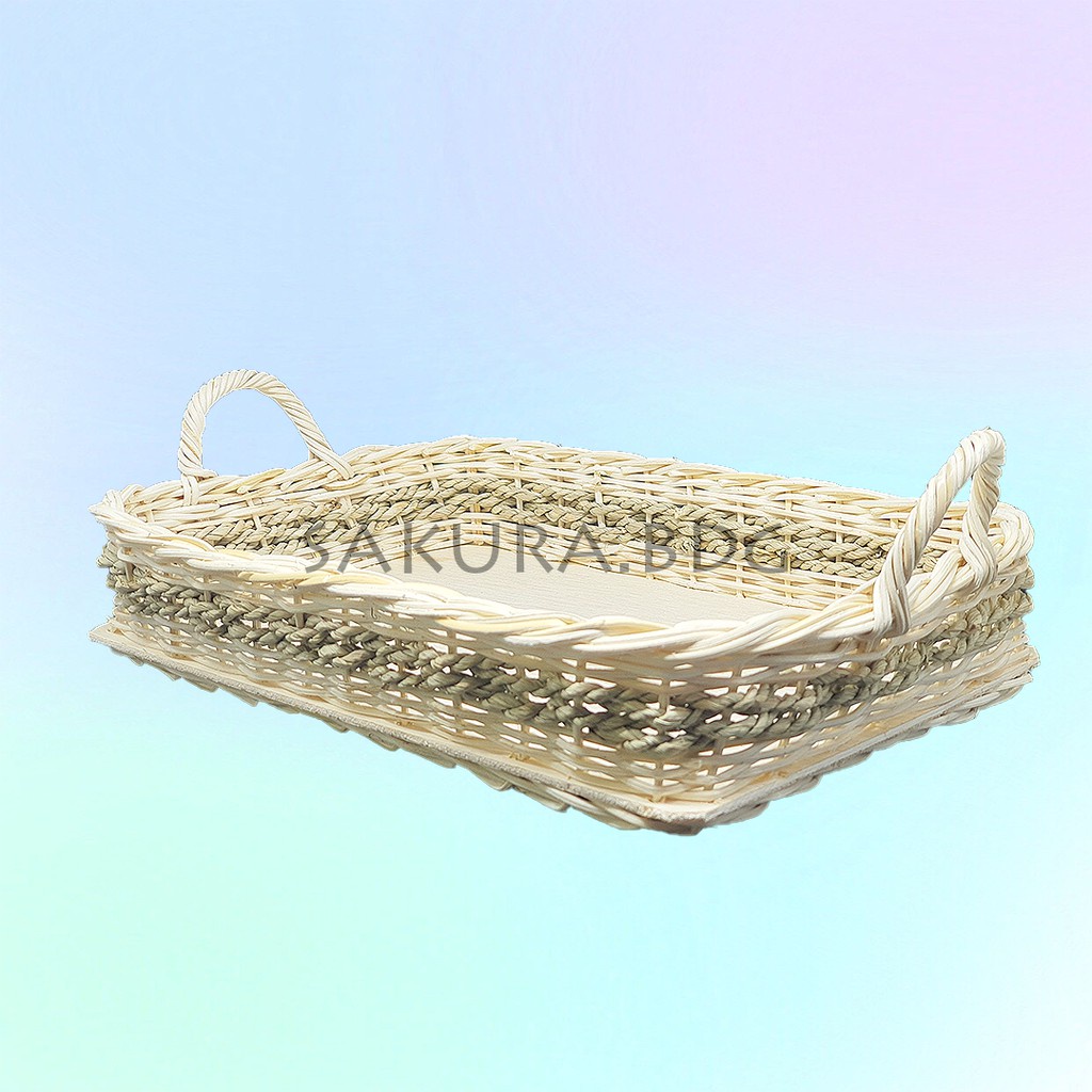 

K60S - Keranjang rotan nampan tambang S 31x21x6 cm alas triplek hampers parcel hantaran seserahan