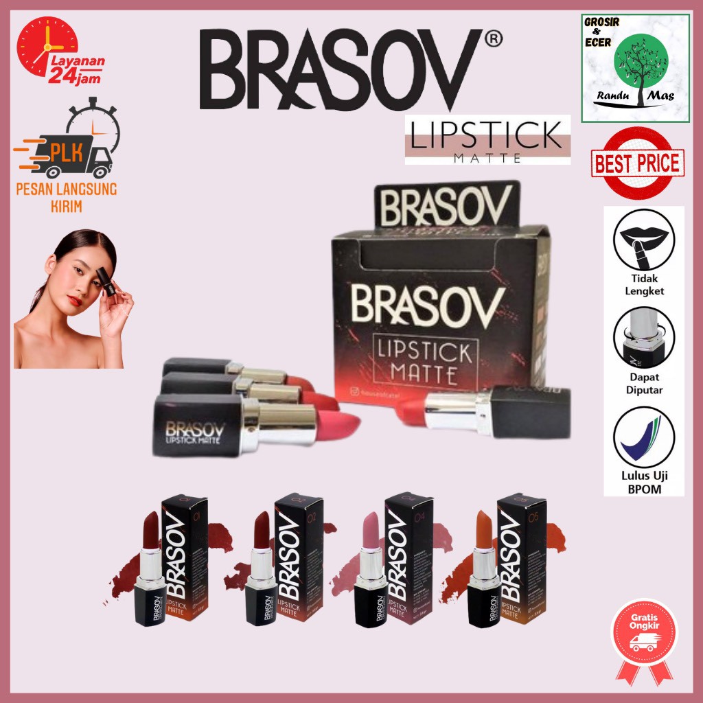 BRASOV Lipstick Matte Lipstik Make Up Wanita Pigmented Pewarna Bibir Kissproof Original BPOM Murah