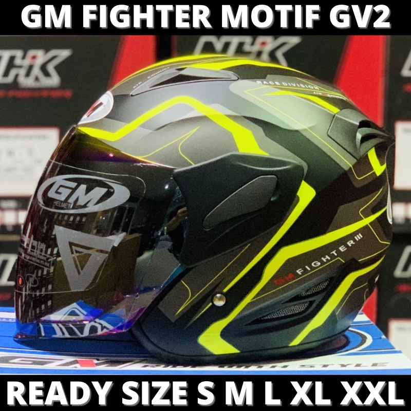 Helm GM Fighter GV2 Black Yellow Doff Half Face Motor SNI Helem Dewasa Pria Wanita Helmet Original