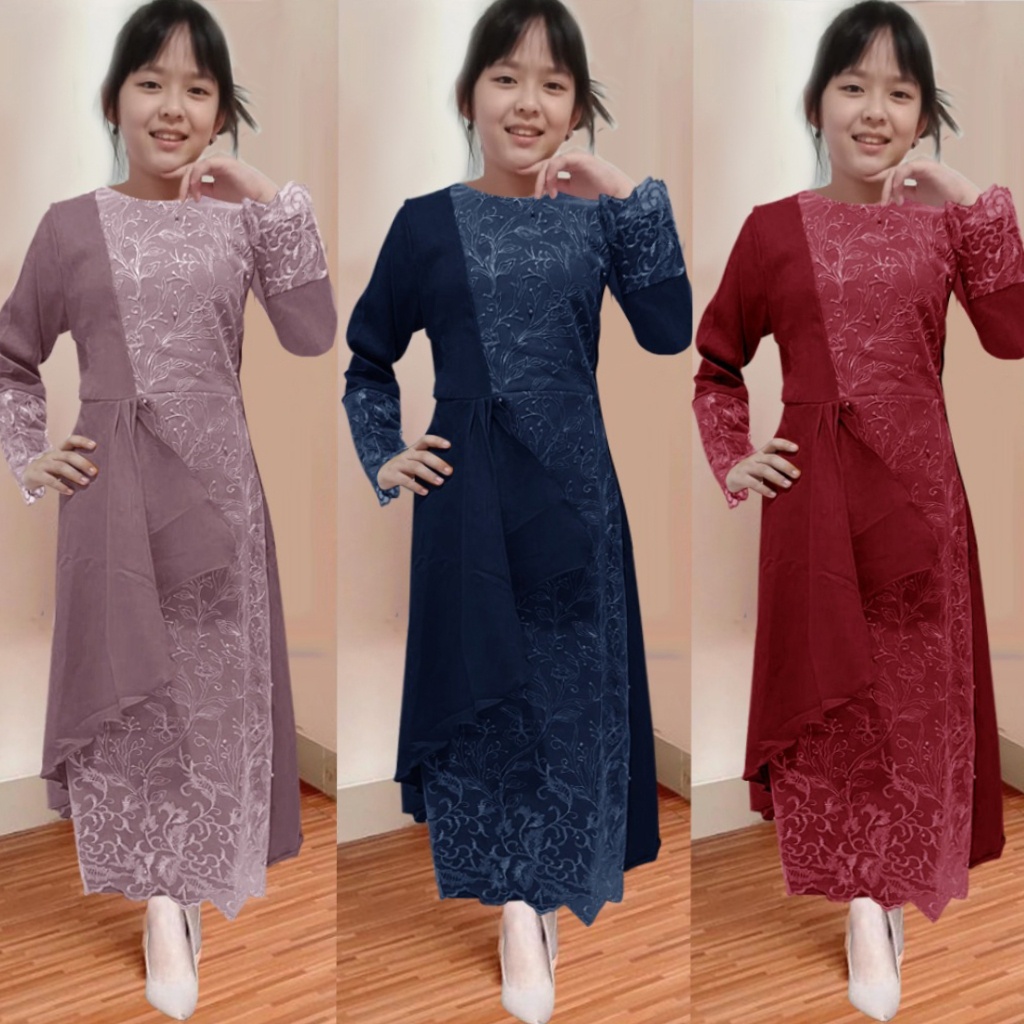 GAMIS ANAK CEWEK COUPLE / USIA 1 - 14 TAHUN / DRESS BRUKAT MIX CREPE POLOS