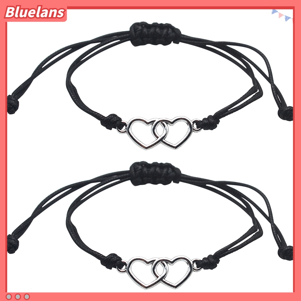 2pcs / Set Gelang Handmade Desain Hati Ganda Permukaan Halus Untuk Pasangan