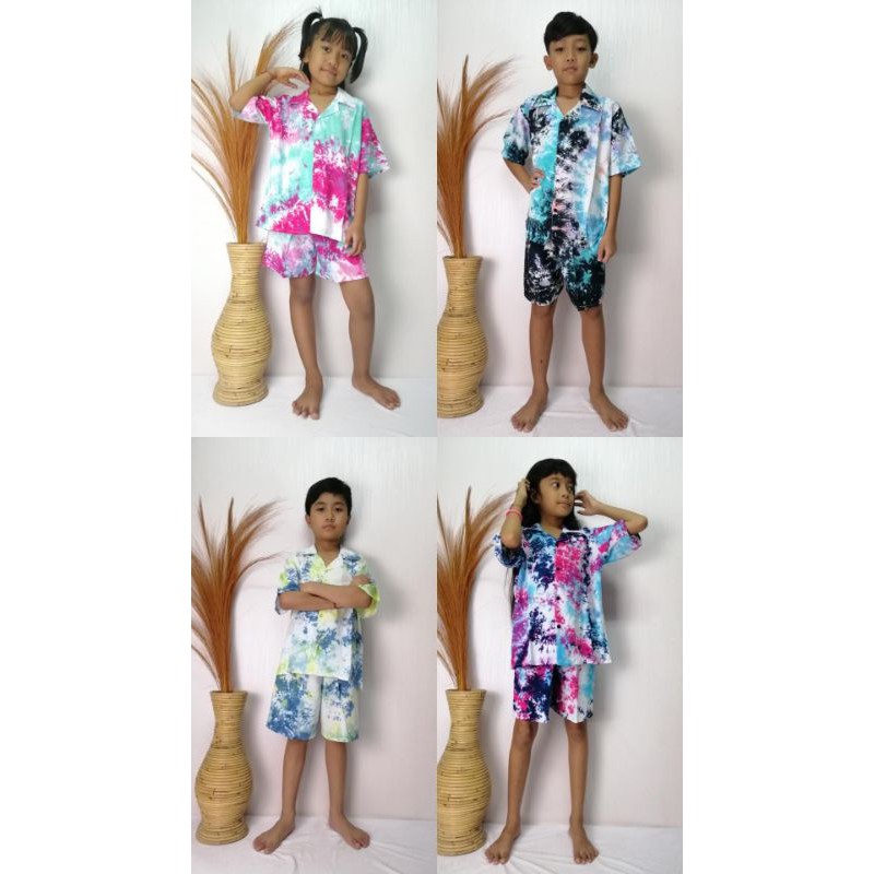 Set Pajamas Anak Tie Dye Rayon Bali Celana Pendek (2-9 th) / BALI SET / PIYAMA SET / SET ANAK