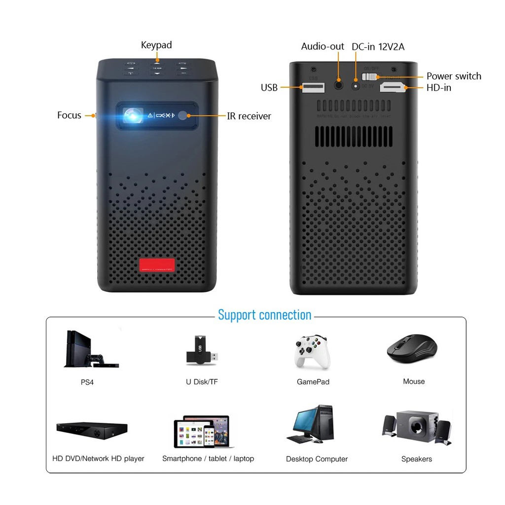 C900 - Mini Smart Android 9.0 DLP Projector - 100ANSI Lumens - Proyektor DLP 100ANSI Lumens Android