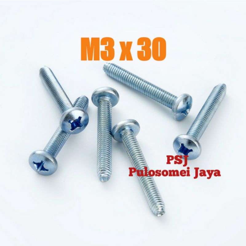 Baut JP / M3 x 30 / Machine Screw Galvanis (10 Pcs)