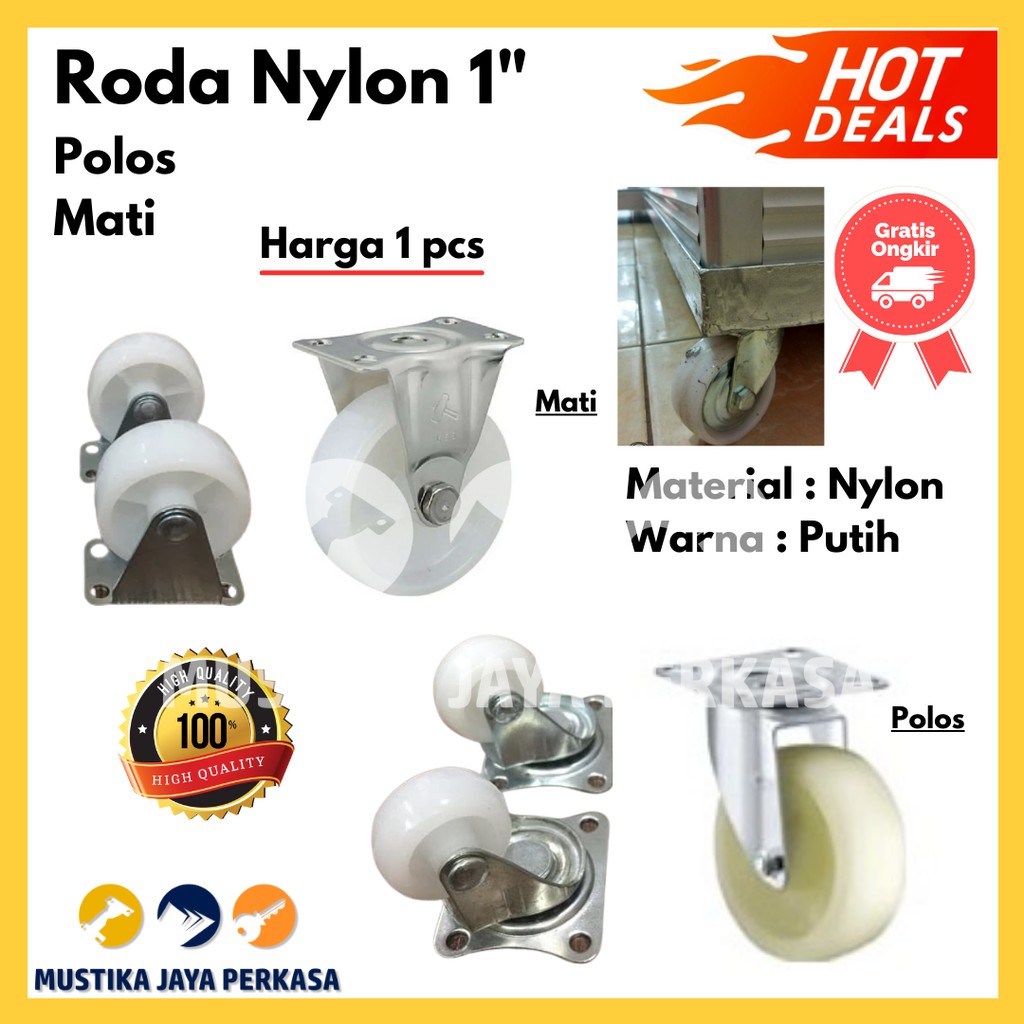 Roda Nylon Nilon Putih 1 inch Troli Troley Murah