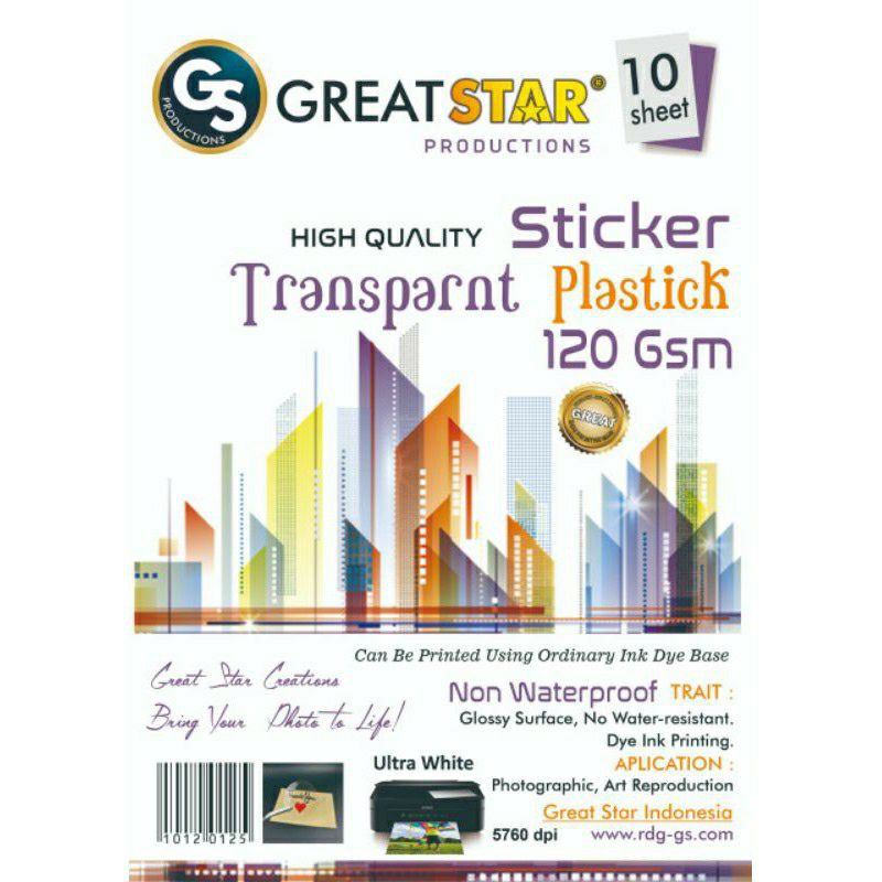 

STICKER TRANSPARANT INKJET 120 GR A4/10 lembar(PLASTIK/LENTUR)