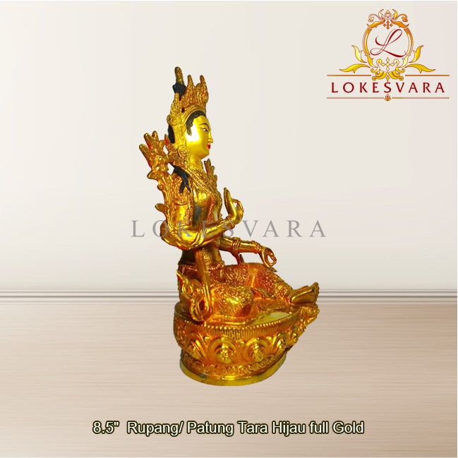 Patung Rupang Arca Logam Tara Hijau / Green Tara 8.5inch Full Gold