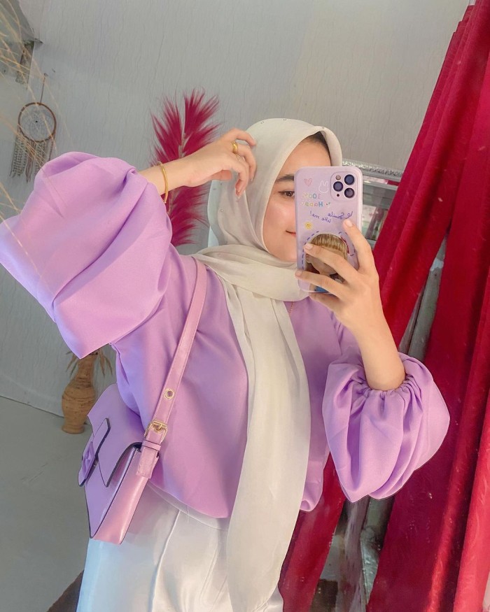 TERBARU - Ola Top Atasan Blouse Muslim Wanita l Blus Lengan Balon Terbaru - Hitam