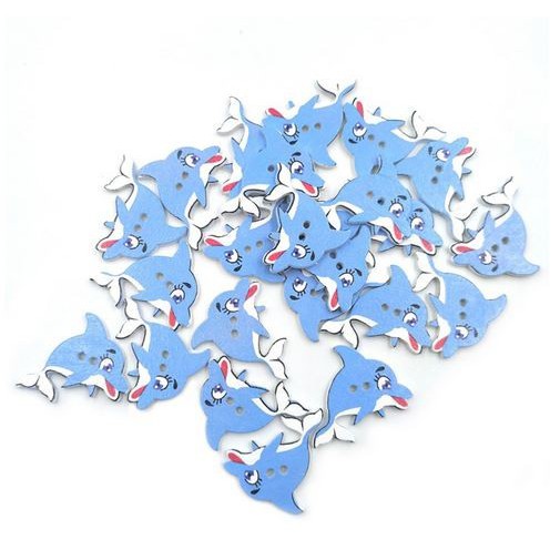 Kancing Kayu Dua Lubang - Blue Dolphin Style ( 10pcs)